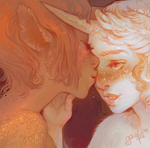 gawki:    •Sweethearts• Only a snippet of the full painting, but it’s finished! I hope y’all like it! I happy cried at one point while making it haha. It’ll be in the @monoceros_zine ! You can view more of it on my Patreon if you like! It’s