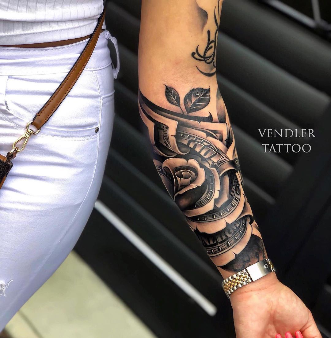 Black Ink Money Rose Tattoo On Right Hand