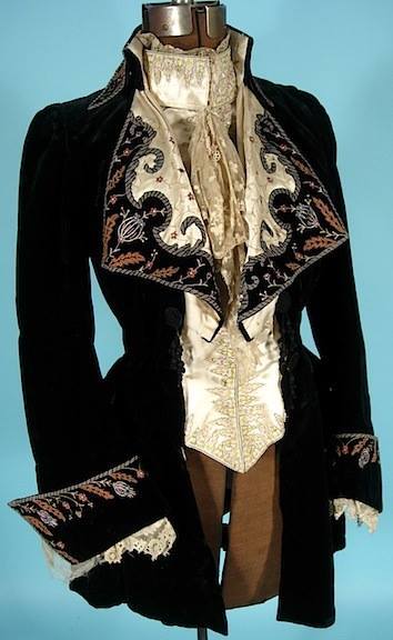 dynamitewaistcoat:Black velvet embroidered woman’s jacket, by Arnold Constable, New York, ca. 1884. 