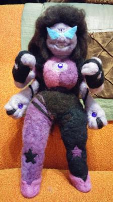 random-ferret:  I finally finished my needle felt plush doll of Sugilite from Steven Universe.   It is fully posable and it’s the heaviest doll I’ve ever made. As much wool went into this one as all the rest of my SU dolls put together!  Click here