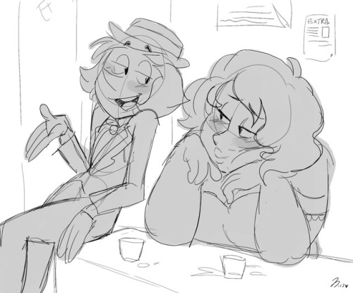 pearlzjam:🎙Sketch before bed of these two. My AU’s Pearl Sinatra & Rose Monroe🎙