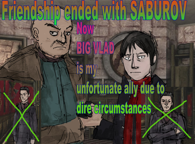 "friendship ended" meme reads: "Friendship ended with Saburov. Now Big Vlad is my unfortunate ally due to dire circumstances." Daniil & Vlad shake hands, with pictures of Saburov crossed out below.
