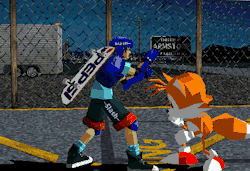 lethecreator:  shm128iii:  sonichedgeblog:   Tails taken down by Picky, from the arcade version of ‘Fighting Vipers’, accessed via hacking.    Same energy.  Git outta here 