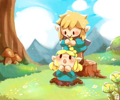 teatime-rabbit:Link is braiding zelda’s hair  (*^^*)♡ Drew them in Link’s Awakening