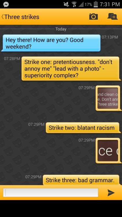 ieatllamas: mitchyep:Grindr find of the day: the typical racist white boy D R A G H I M