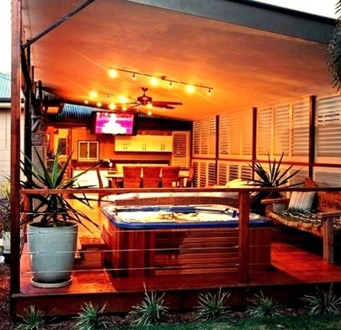 Transitional Patio - Outdoor KitchenLarge Transitional Backyard Patio Kitchen Design Example With An