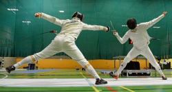 modernfencing: [ID: two epee fencers engaging