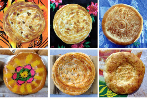 chingizhobbes: Regional Uzbek and Tajik bread from Uzbekistan. First: Left-to right from top: Bukhar