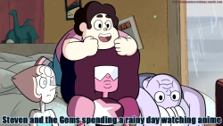 littlestevenuniversethings:  #61: Steven and the Gems spending a rainy day watching anime.