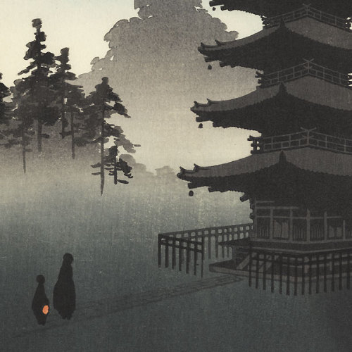 hpolleyphotography:A Pagoda By Moonlight, by Eijiro Kobayashi, woodblock print, ca. 1930I almost lik