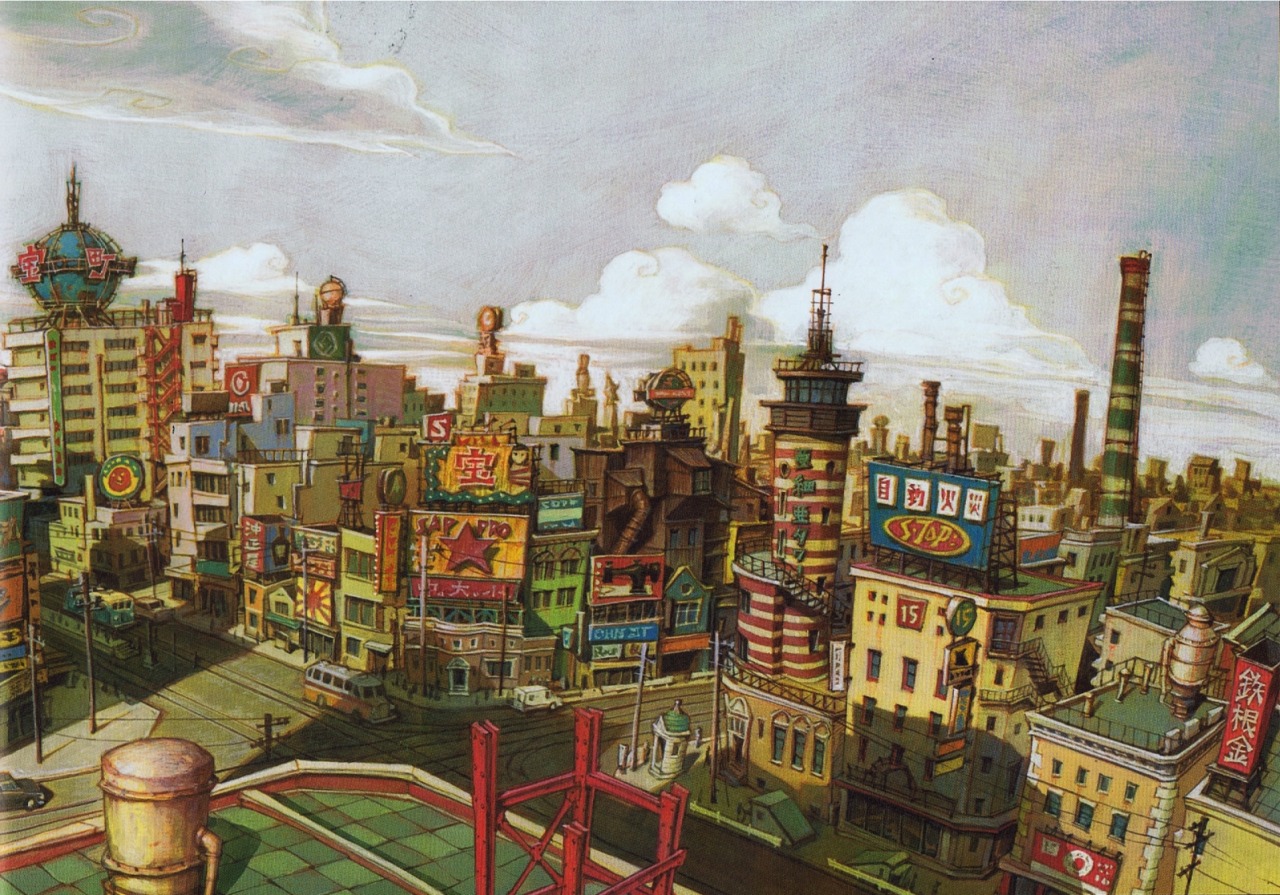 3lix13:  …Takaramachi (Treasure Town)   environment concept art from Tekkonkinkreet