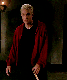 spuffygifs:buffy & spike + wearing red (requested by kenobix)