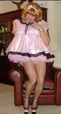 satin-spanks-and-frills:In just a few moments sissy will be bent over that armchair with her pretty frilly knickers round her ankles. 
