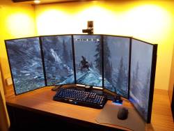leagueofvictory:  kijikun:  saeto15:  kawaiichuudesu:  chrxghpc:  Look at this badboy 5 monitor setup!  See the rest of the album here   tag your porn please  holy shit what kind of monitor is that?  I want that.  There is literally no reason to play