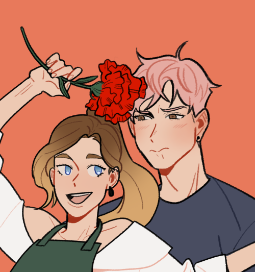 therearecookiesdraws:Florist boy and barista girl oc that I have with a friend!