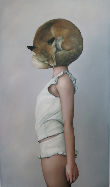 Amy Judd (British, b. 1980, England) - Huli Jing Helmet (Fox Spirit), 2014  Paintings: Oil on Canvas