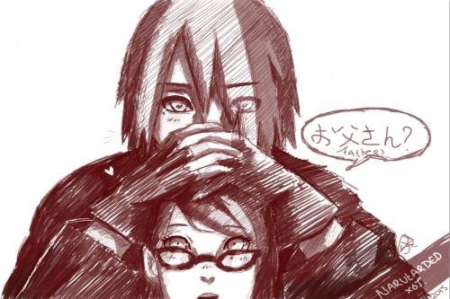 narutardedxo7:  お父さん？ [  D a d ? ] ARTIST; narutardedxo7​  [x] Sakura took this lovely picture of her husband and her daughter. Sasuke loves his daughter too much. c: ask for free request!; #ask or #fanmail-> narutardedxo7​ NOTE; IT