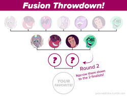 karkatium:  peterwjdibble:  Fusion Throwdown! Round 2 Alright y’all, now that you’ve chosen the top 4 fusions, it’s time to decide the finalists! In this round you may vote for up to 2 characters you’d like to see go to the next round. Voting