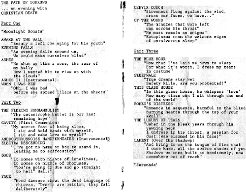 Christian Death&rsquo;s Ashes Record Release Program Transcription (Because it is can be hard to