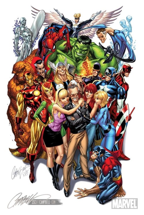 spkrboxxxisblackdynomite:  comicsforever:  Happy Birthday Stan Lee!!! // artwork by J.Scott Campbell (2012) Stan “The Man” Lee is turning 90 today. The longtime writer, publisher, editor and cheerleader for Marvel Comics has lived long enough to