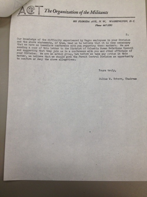 ACT Attempts To End Employment Discrimination At The DC DMV, February 1965.