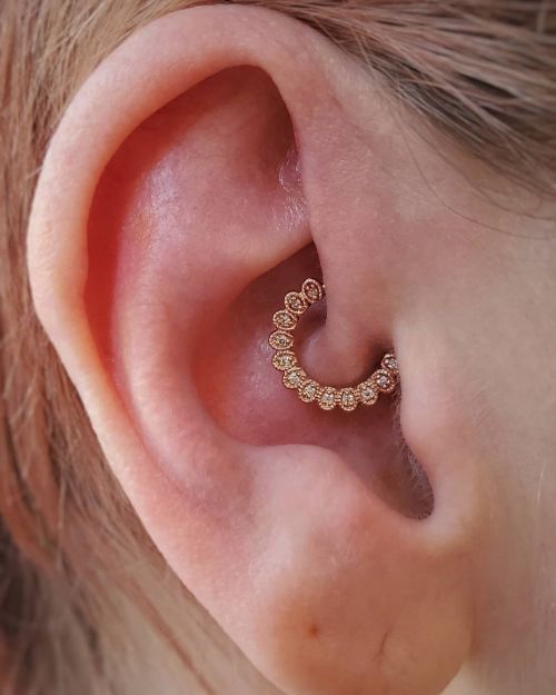 Fresh, clean, simple. New daith piercing with gold & diamonds, done at @fiatluxsf  #brookebitten