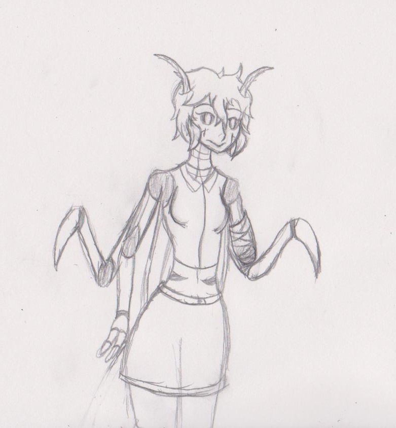 jazzmastermind:awkwardguardinnoir:Awkward mantis lady.She lost her arm to a spider