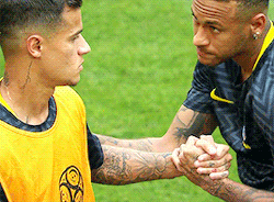 kylian-mbappe: Coutinho &amp; Neymar during the warm up before the match vs. Mexico