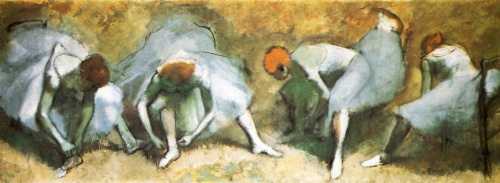 Dancers tying shoes, 1883, Edgar DegasMedium: oil,canvas