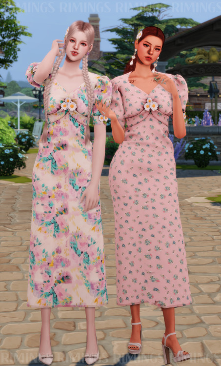 [RIMINGS] Daisy Flower Long Dress &amp; Daisy Flower Hair pin - DRESS / HAT- NEW MESH- ALL LODS- NOR