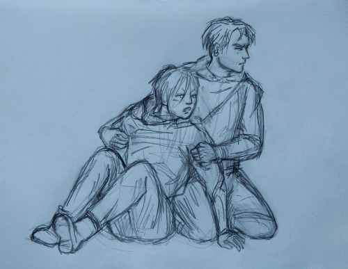 My rivamika AU sketch. Maybe modern AU, maybe postap AU. Probably post-apocalyptic after all :)Perha