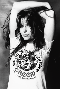 groupiesoutrageously:  Bebe Buell modelling for Creem magazine, 1980 