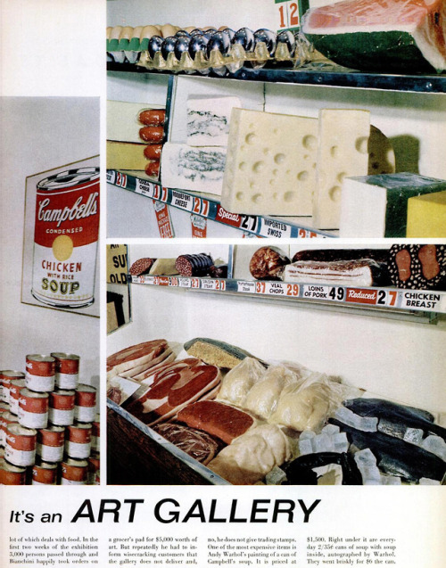 1964 pop art gallery in the form of a supermarket.  All prices in US$ (not cents!) though some fruit