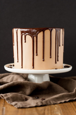 delicious-food-porn: This Mocha Chocolate Cake is extra rich and chocolatey with a silky mocha swiss meringue buttercream, and dreamy chocolate ganache. RECIPE: http://livforcake.com/2015/08/mocha-chocolate-cake.html  Submitted by olivia-livforcake,