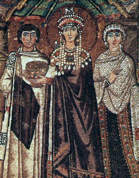 Mosaics at San Vitale in Ravenna showing Emperor Justinian, Empress Theodora, their attendants and S