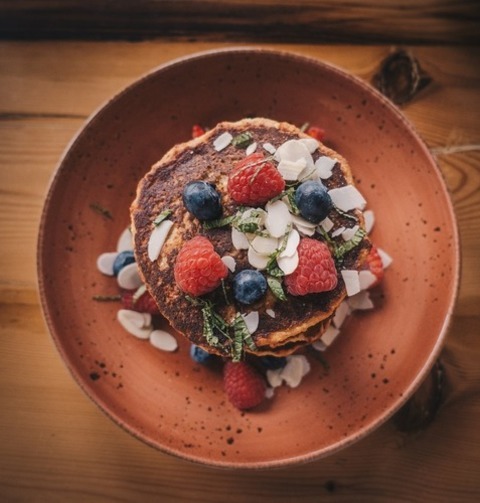 Vegan Almond Flour Pancakes With Raspberries And Blueberries