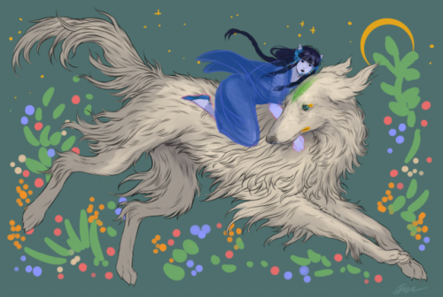 stephescamora:Update on Lúthien and Huan paintingFinally got around to finishing Huan’s lineart (exc
