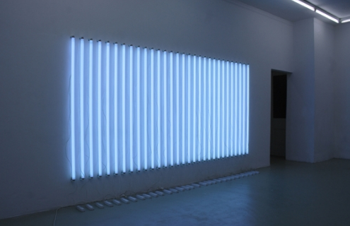 prefaces:  Edith Dekyndt - Public Sun, 2003 U.V. phosphorescent tubes 