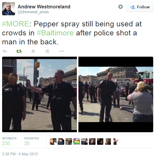 A Fox News reporter saw the Baltimore police shoot a man in the back, police pepper