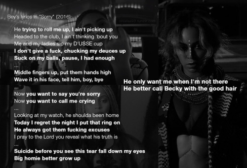 Beyonce sings about betrayal and distrust over the years..