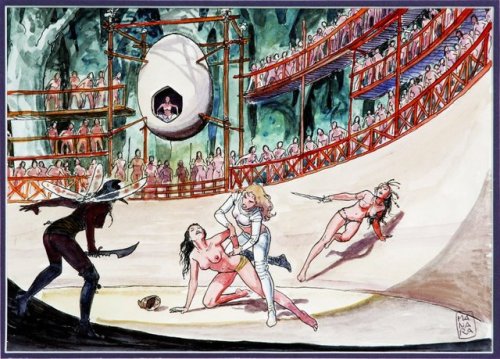 vintagegeekculture: Milo Manara concept art for a remake of Barbarella that never materialized, plan