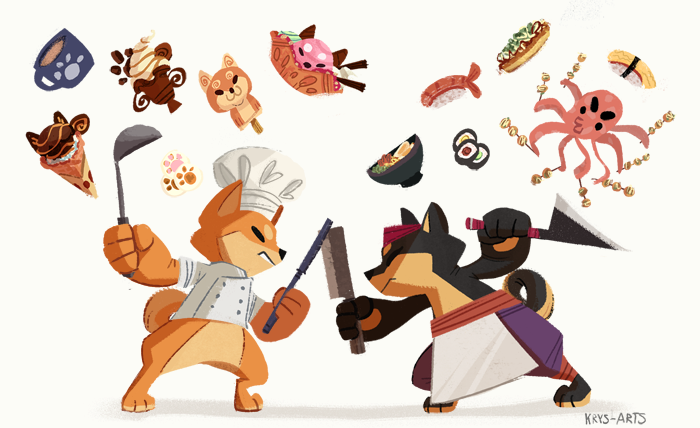 krys-arts:  Food Fight! : Sushi Chef Kuroba vs Dessert Chef Akaba  Illustration