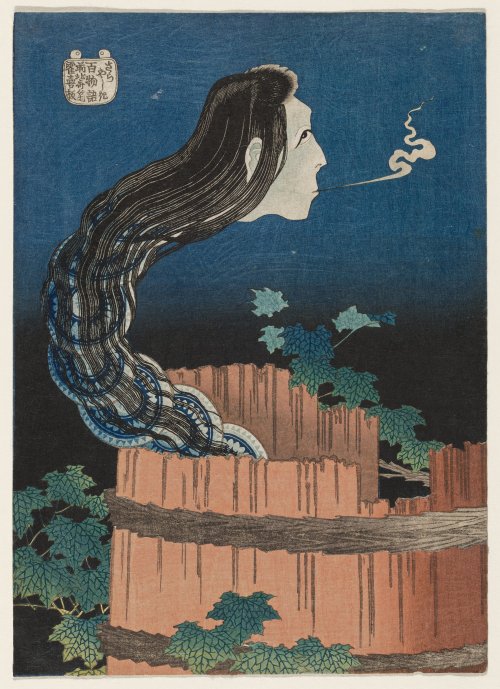 Painting by Katsushika Hokusai from 1832 depicting a “plate demon” from a Japanese ghost story. The 