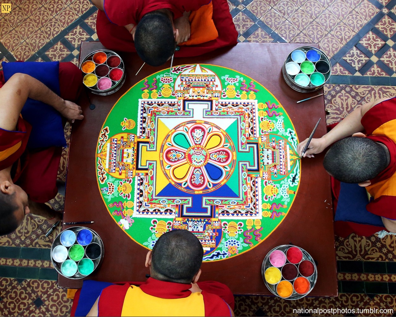 nationalpostphotos:  Colorful sand mandala — Tibetan Monks from the Tashi Lhunpo