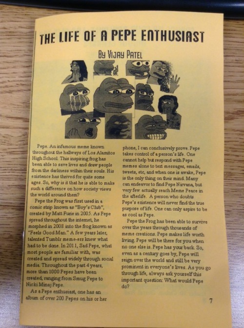 vyj46:My article on Pepe made it to the school newspaper lmao @pepepicseveryday @pepe-leaker @pepe-d