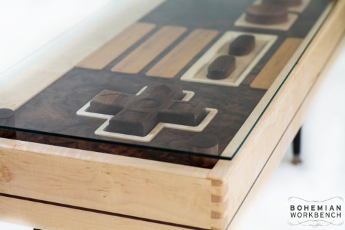 geek-studio:  Nintento Controller Coffee Tables  These handmade coffee tables by Bohemian Workbench are also FULLY FUNCTIONING CONTROLLERS! They can be plugged in and are compatible with Nintendo Wii. 