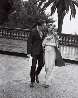 tomhiddleslove:Cara Delevingne and Tom Hiddleston by Peter Lindbergh for Vogue Magazine