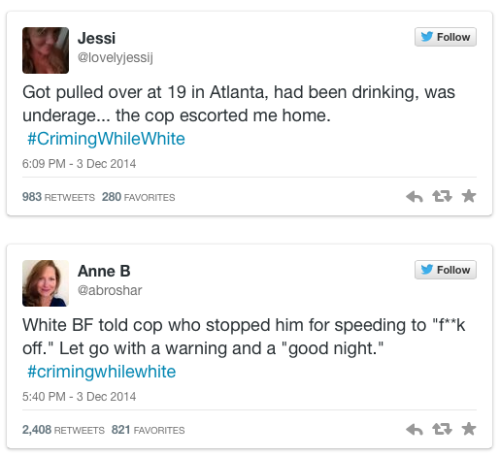 micdotcom:  #CrimingWhileWhite brilliantly exposes law enforcement’s racist double standard   Some of the most powerful responses to social injustice are born on social media, and Wednesday night, that power was on full display. Following a grand jury’s