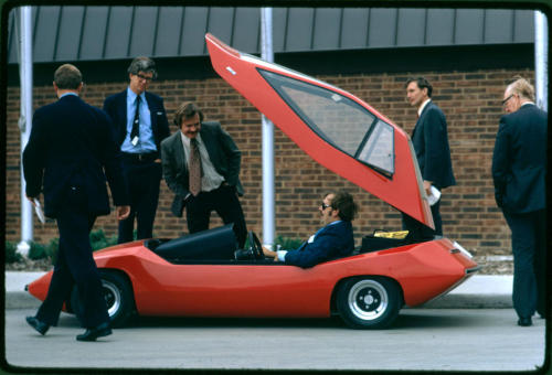 midcenturymodernfreak:  Early Electric Car 1973 Exhibit at the first symposium on low pollution power systems development held at the Marriott Motor Inn, Ann Arbor. Vehicles and hardware were assembled at the EPA Ann Arbor Laboratory. Part of the exhibit