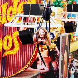 meanwhileinvegas:  FLYING through Vegas… and through my graduation money by c8linvon http://ift.tt/1EGt1RL  Downtown zip line. look at the poster below her.